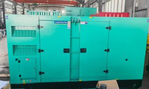 Factory takes actual photos of a silent 300kw diesel generator with a top mounted diesel engine - front door closed01
