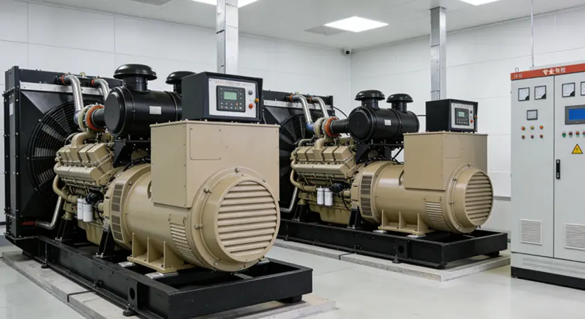 Two 1100kw Cummins diesel generator sets are operating in parallel in the data center